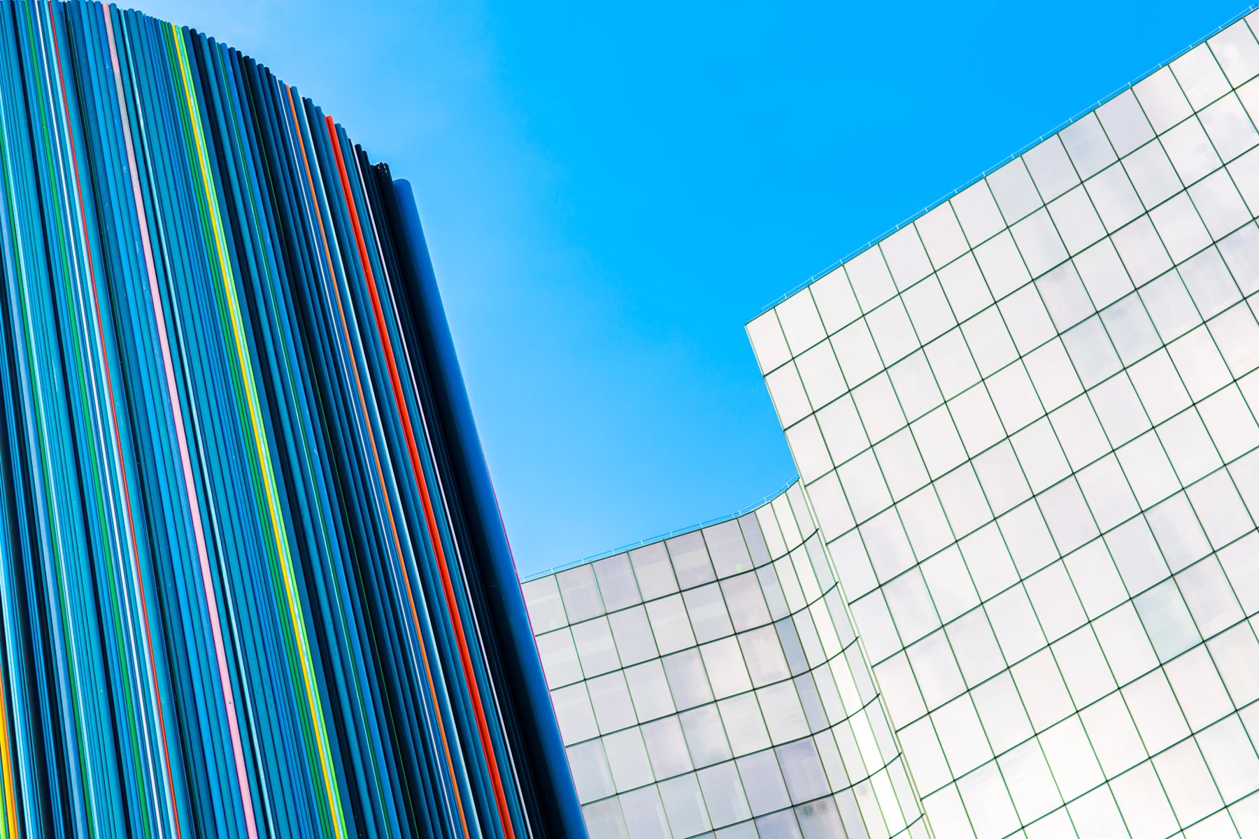 Colour photo of a low angle view of a building
