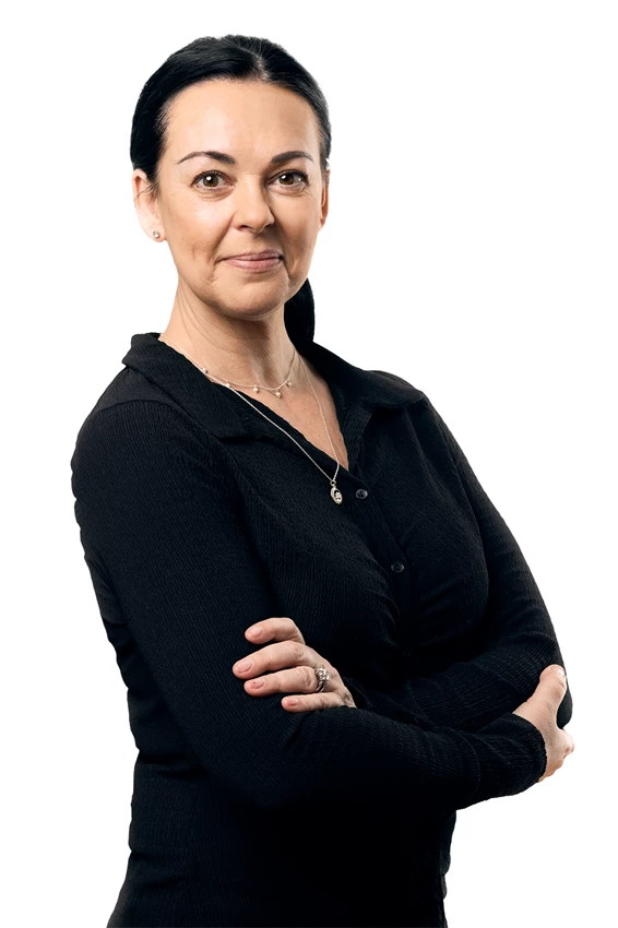 Colour photo of a person in black suit