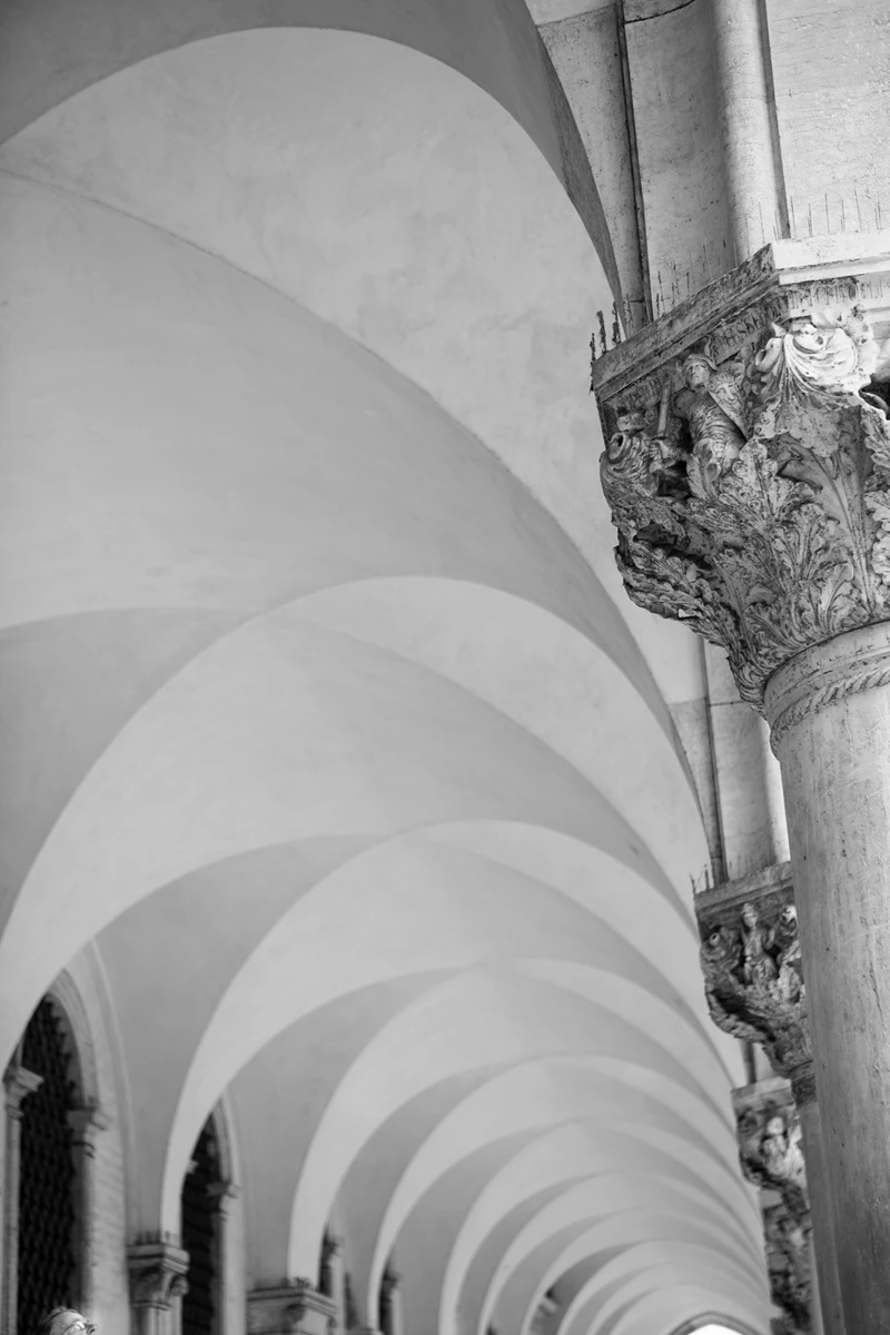 Black & white photo of a close-up of a building